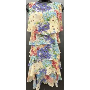 Women Dress S Multicolor Floral Tiered Layered Ruffle Feminine Romantic